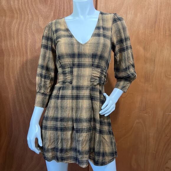 Free People Dresses & Skirts - Free People Size 4 Plaid Mini Dress Linen Blend – English Rose Style